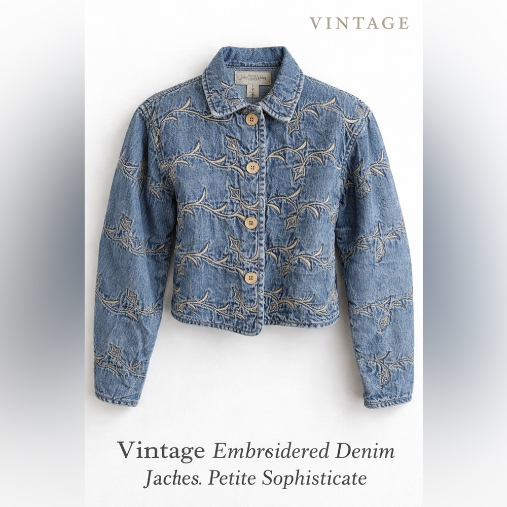 Petite Sophisticate Blue Embroidered Denim Jacket